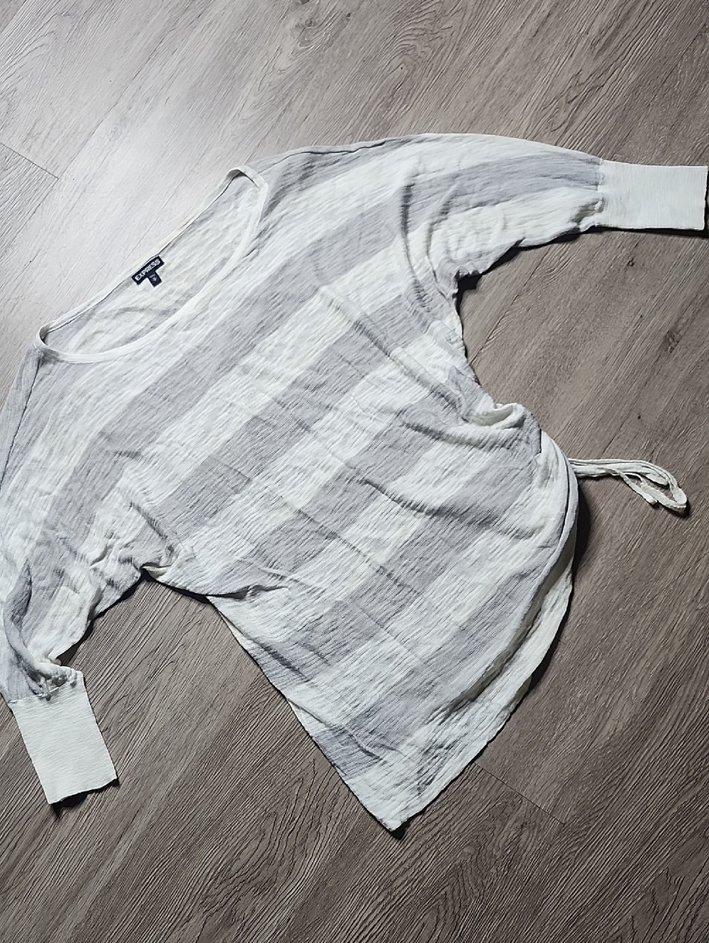 Express Light Gray & White Striped Long-Sleeve Shirt